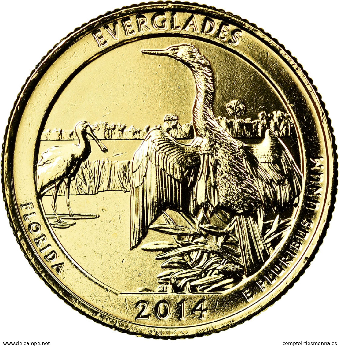 Monnaie, États-Unis, Everglades, Quarter, 2014, U.S. Mint, SUP, Métal Doré - 2010-...: National Parks