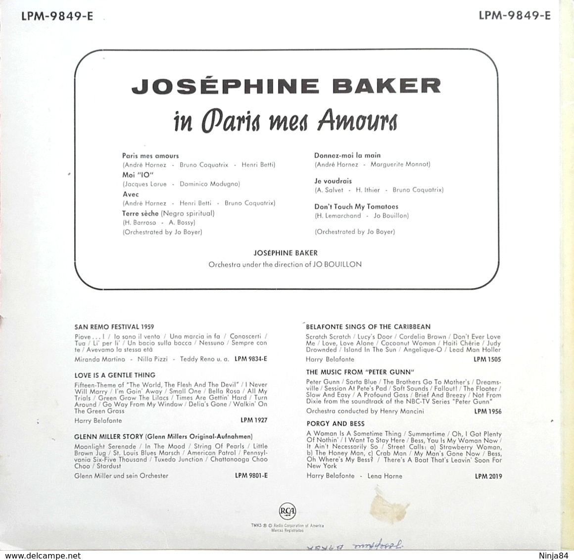 LP 25 CM (10")  Joséphine Baker ‎‎‎ "  Paris Mes Amours "  Allemagne - Formats Spéciaux