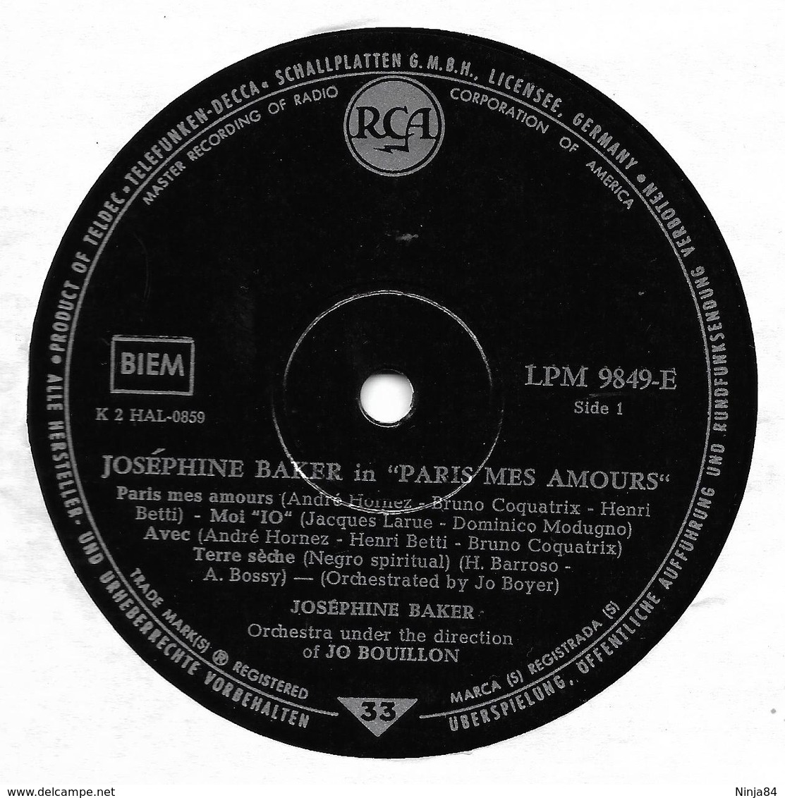LP 25 CM (10")  Joséphine Baker ‎‎‎ "  Paris Mes Amours "  Allemagne - Formats Spéciaux