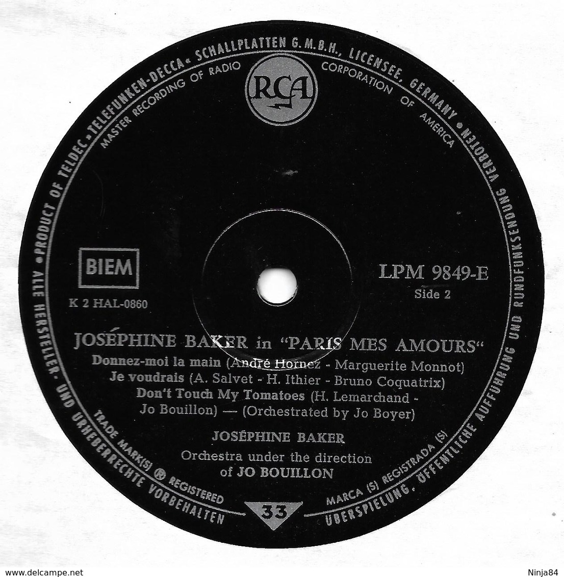 LP 25 CM (10")  Joséphine Baker ‎‎‎ "  Paris Mes Amours "  Allemagne - Formats Spéciaux