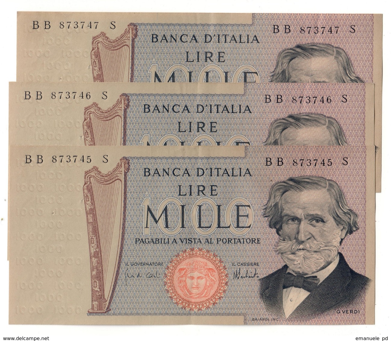 Italy 1000 Lire 15/02/1973 Consecutive AUNC / SUP - Pinholes / Fori Spillo - Price For 1 Piece / Prezzo Per 1 Pezzo - 1000 Lire