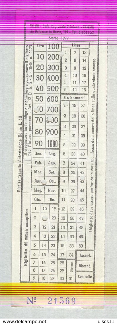 BIGLIETTO BUS...TRAM....AUTOLINEE..LINEA UDINE..PALUZZA..CODROIPO - Europa