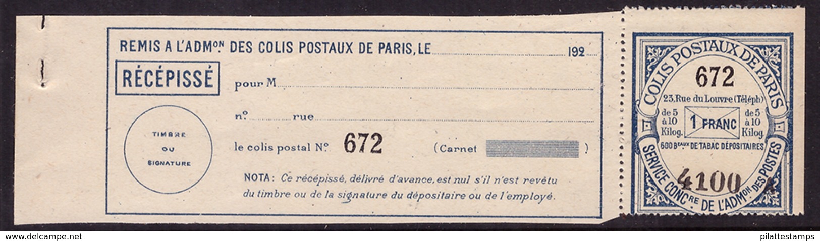 -France Colis Postaux Paris Pour Paris  70** - Altri & Non Classificati