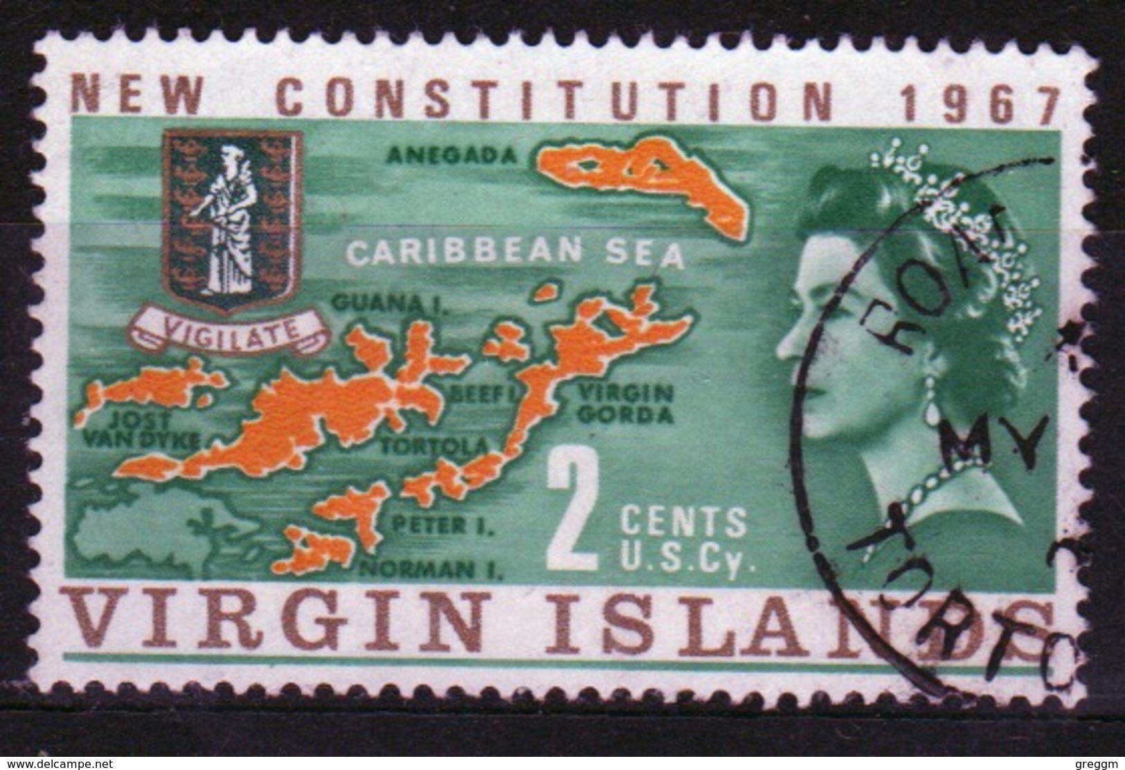 British Virgin Islands 1967 Queen Elizabeth Single 2 Cent Stamp From The New Constitution Set. - British Virgin Islands