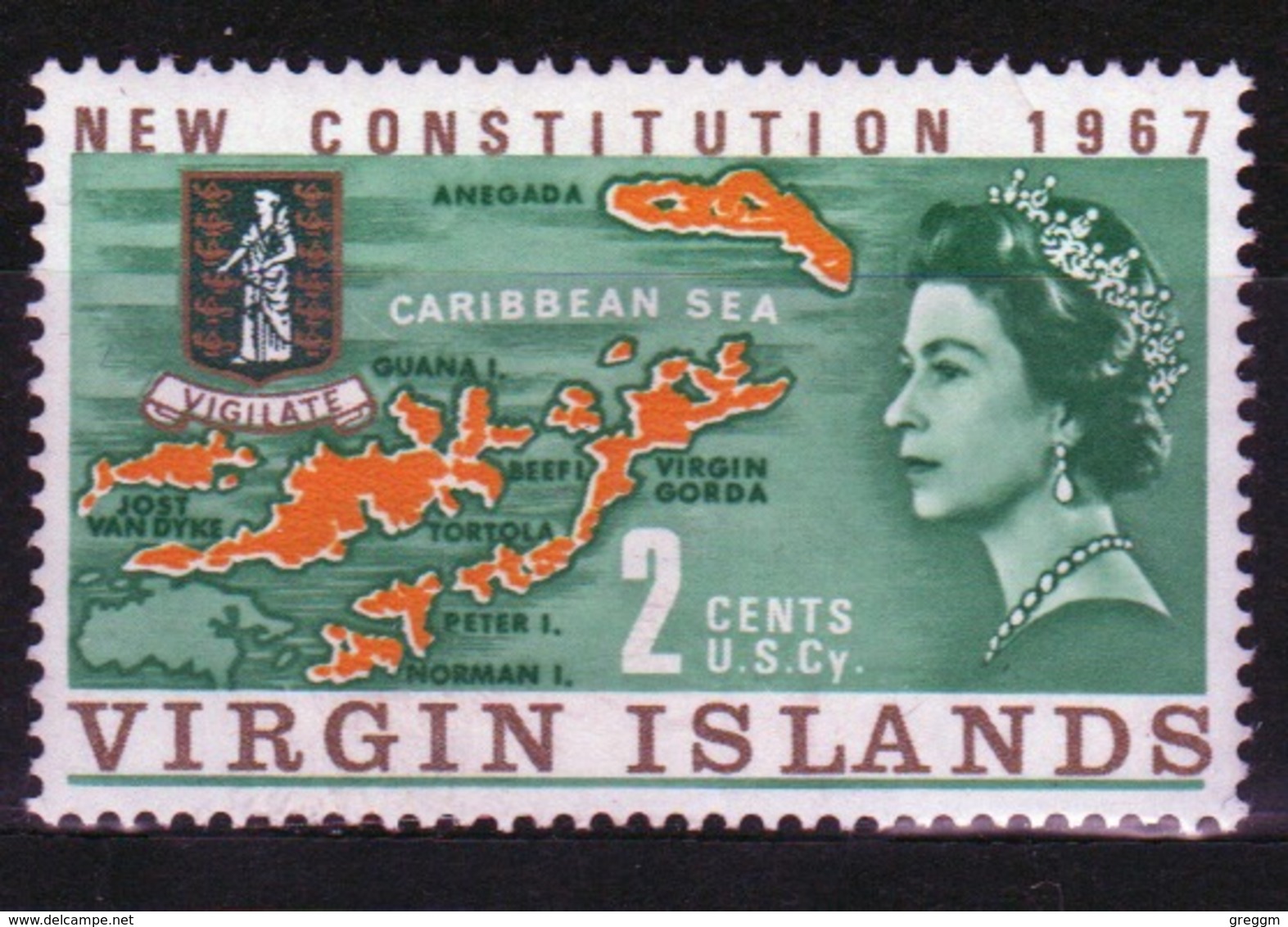 British Virgin Islands 1967 Queen Elizabeth Single 2 Cent Stamp From The New Constitution Set. - British Virgin Islands