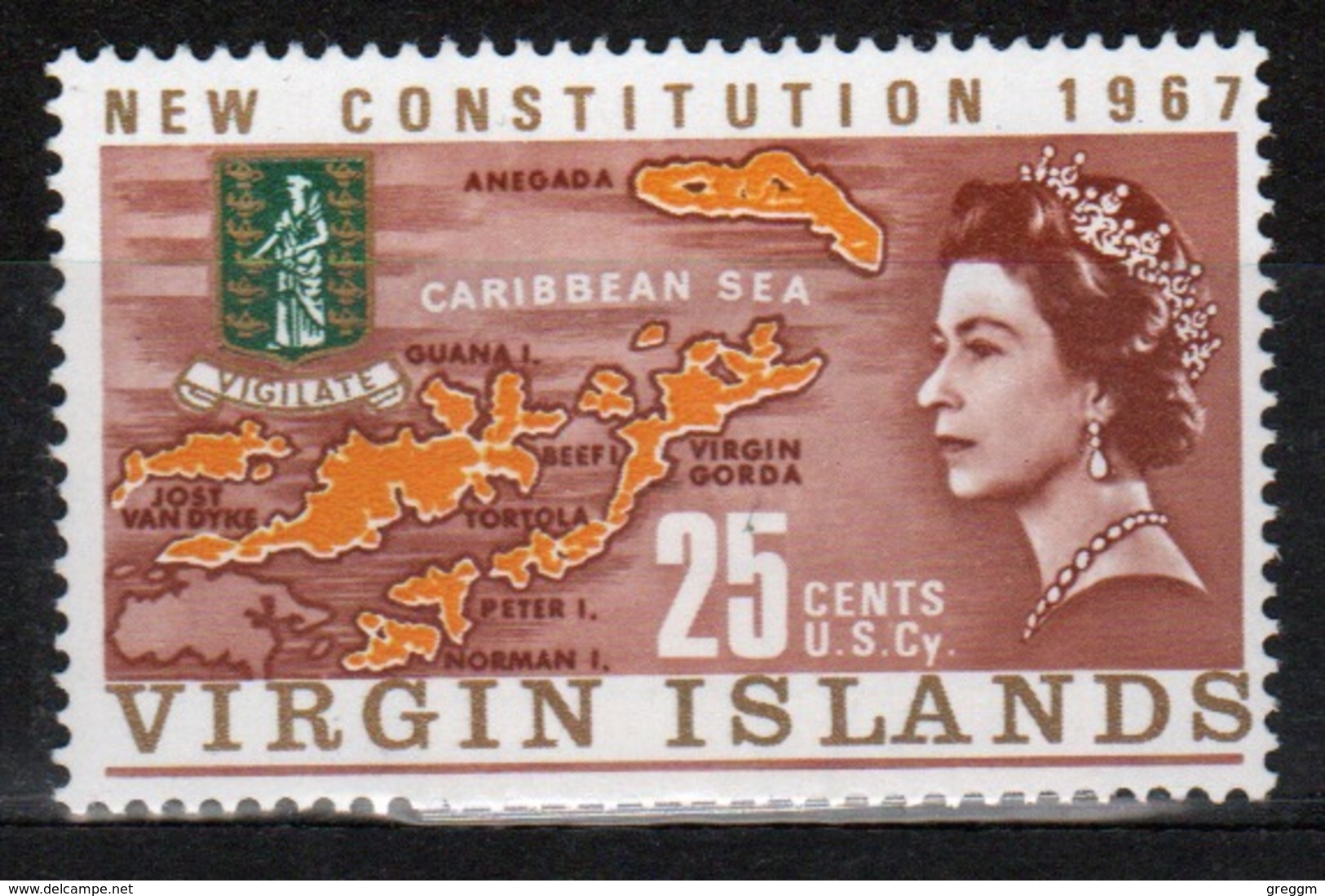 British Virgin Islands 1967 Queen Elizabeth Single 25 Cent Stamp From The New Constitution Set. - British Virgin Islands