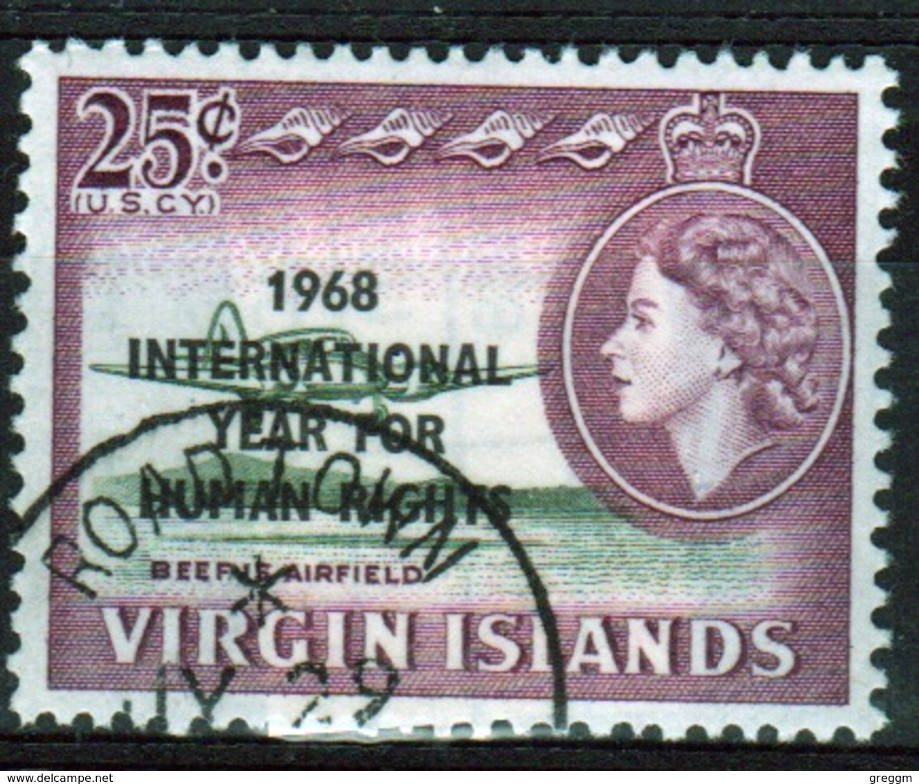 British Virgin Islands 1968 Queen Elizabeth Single 25 Cent Overprint Stamp From The Human Rights Set. - British Virgin Islands