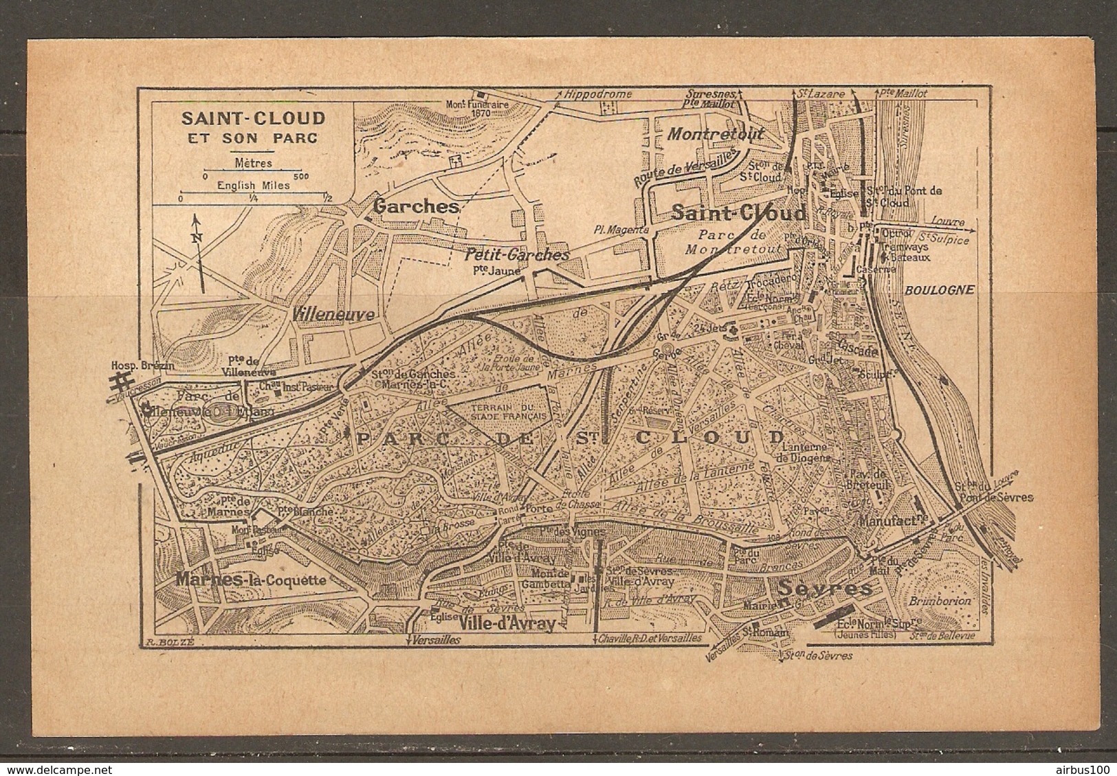 CARTE PLAN 1924 SAINT CLOUD ET SON PARC MONTRETOUT PETIT GARCHES MARNES LA COQUETTE VILLE D'AVRAY - Carte Topografiche