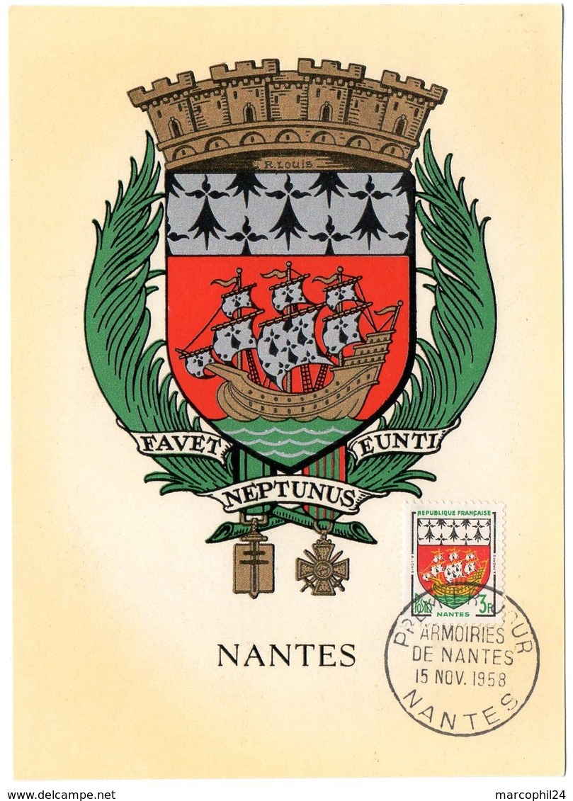 HERALDIQUE = 44 NANTES 1958 = CARTE MAXIMUM + CACHET PREMIER JOUR N° 1185 ARMOIRIES - 1950-1959