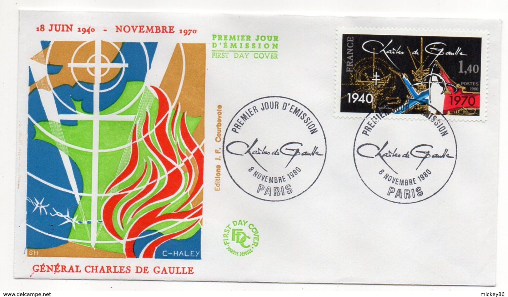 1980--FDC -- Charles De Gaulle  -cachet  PARIS - 75 - 1980-1989