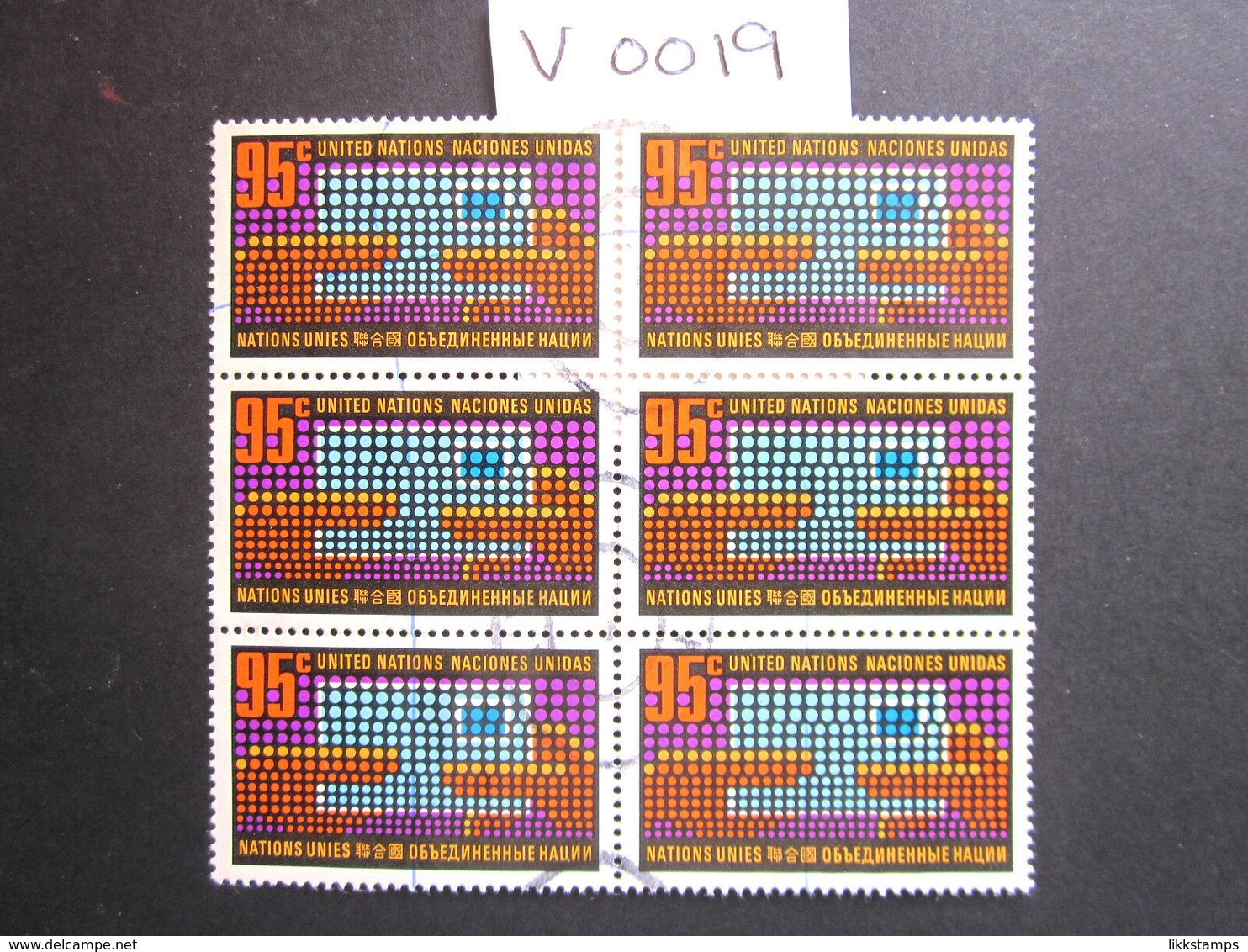 1971 FINE USED BLOCK OF 6 "SG 224" PICTORIAL UNITED NATIONS USED STAMPS. ( V0019 ) #00347 - Collezioni & Lotti