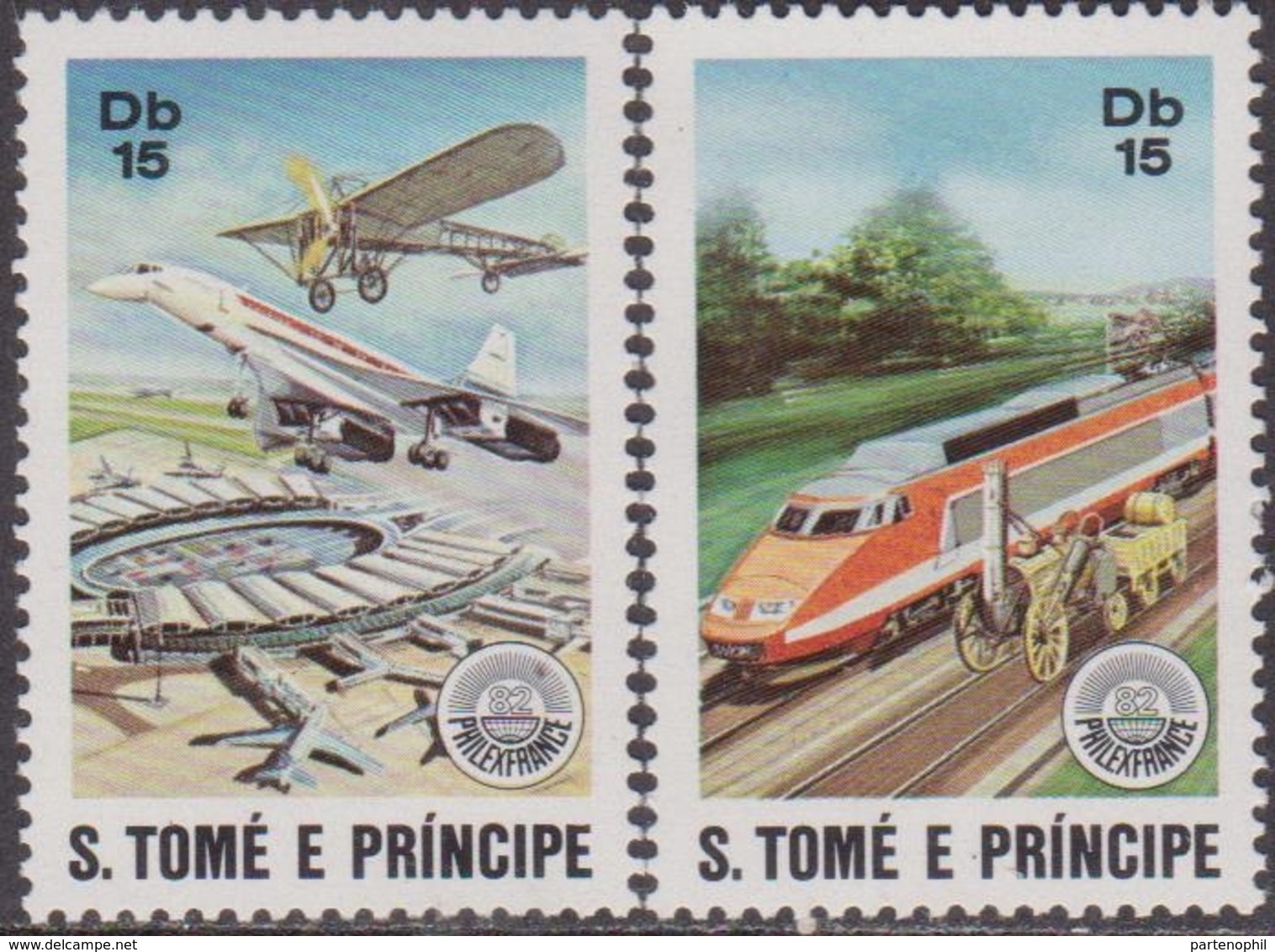 S. Tome E Principe - Philafrance 82' Trein Airplane Set MNH - Esposizioni Filateliche