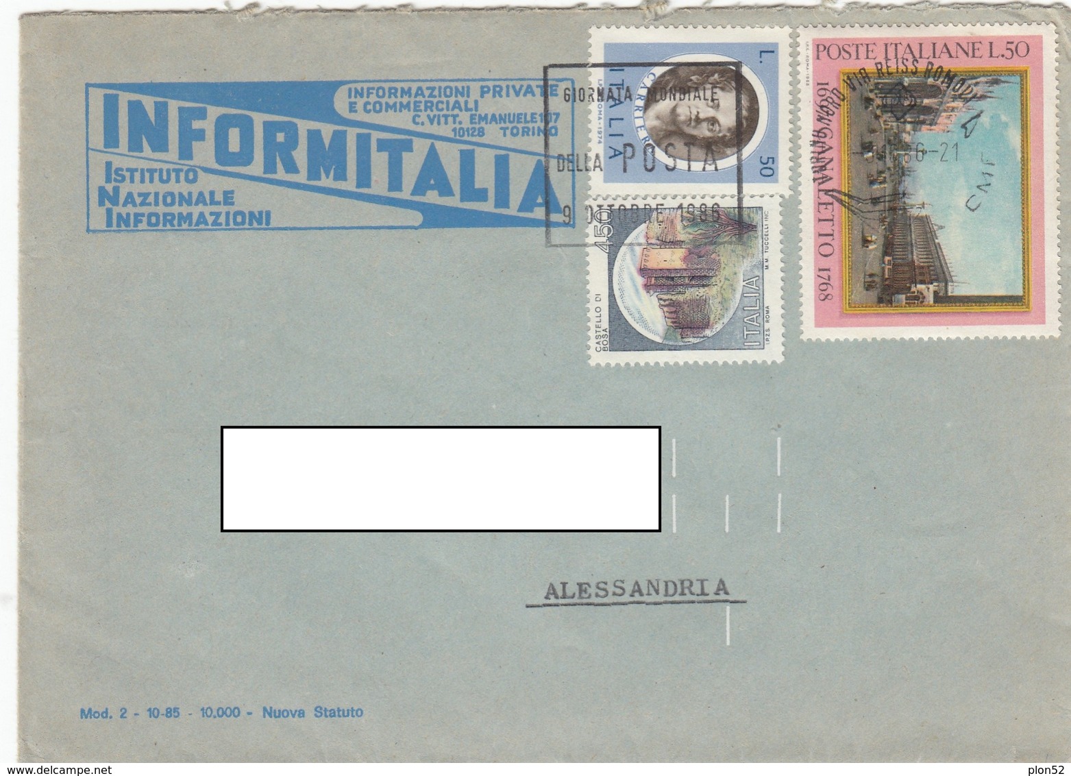 12391-BUSTA DA TORINO AFFRANCATA CON COMMEMORATIVI PER ALESSANDRIA-1986 - 1981-90: Poststempel