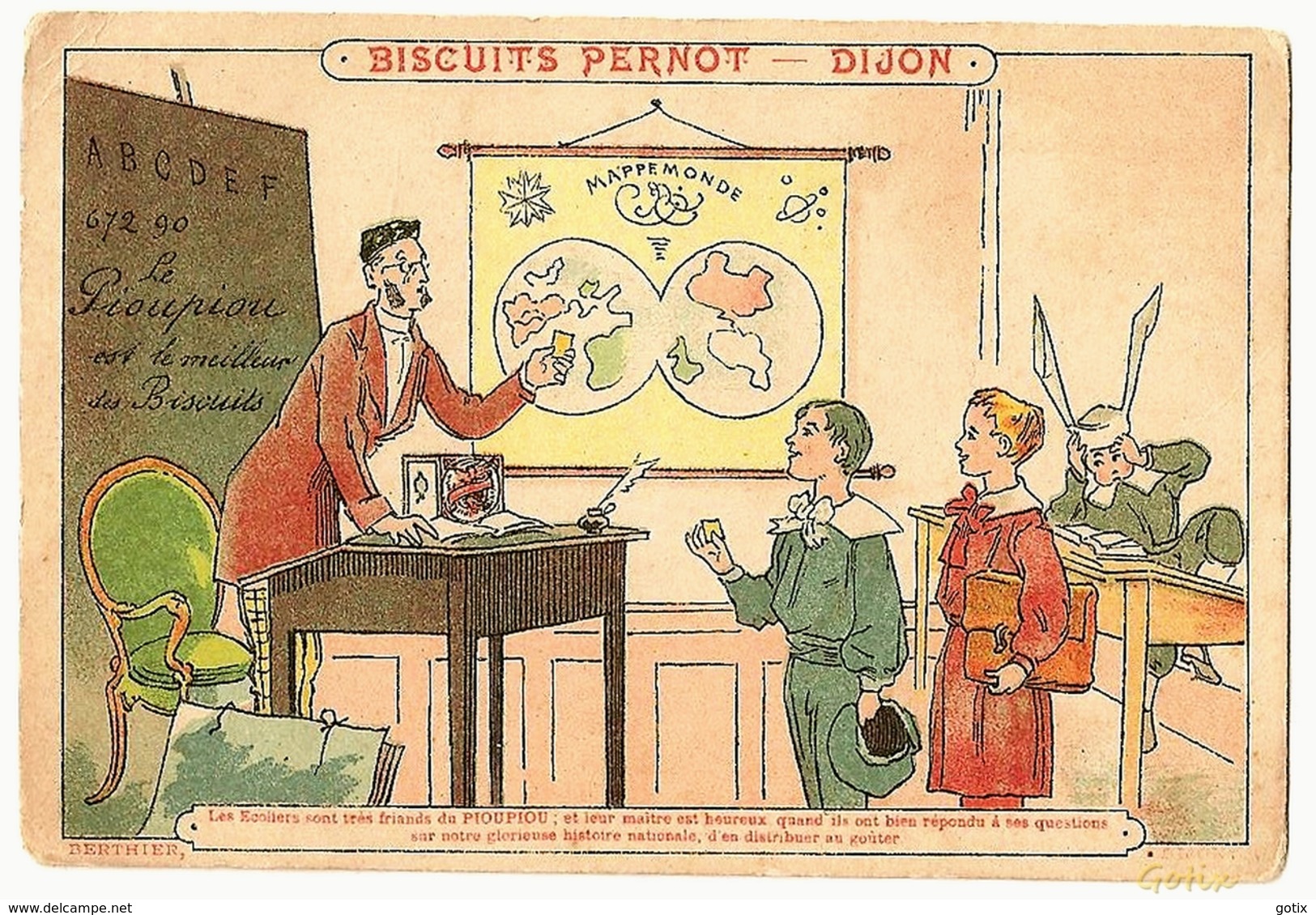 CHROMO Biscuits PERNOT PIOUPIOU Le "SUPRÊME PERNOT  A L'École" - Biscuits Plums Cakes Imp DIJON BERTHIER Maison à Paris - Pernot