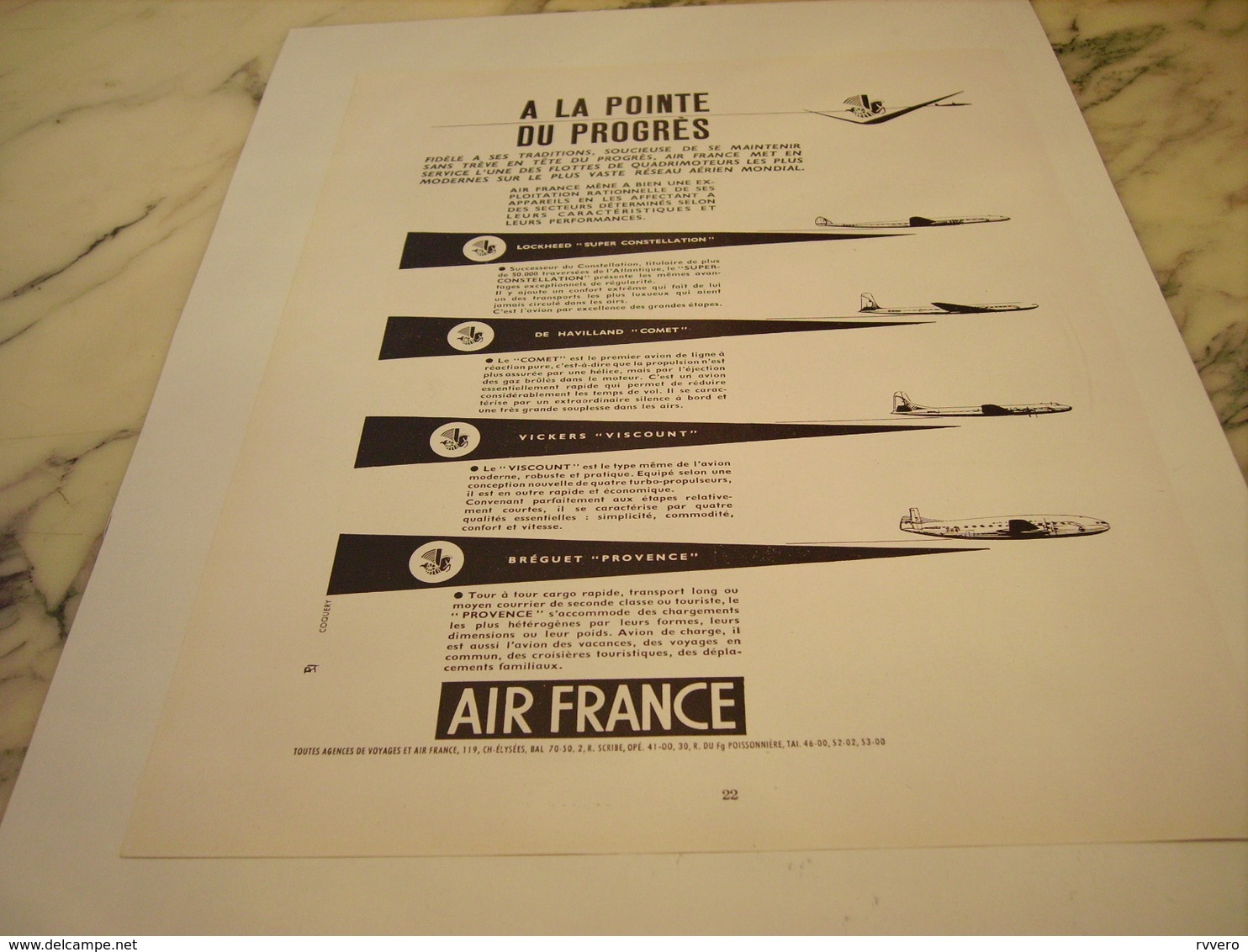 ANCIENNE PUBLICITE A LA POINTE DU PROGRES  AIR FRANCE  1953 - Advertisements