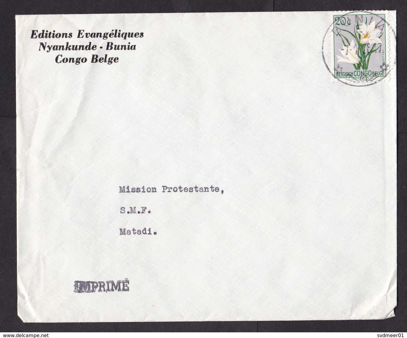 Belgian Congo: Cover, 1958, 1 Stamp, Flower, Cancel Bunia, 20c Rate (minor Creases) - Brieven En Documenten