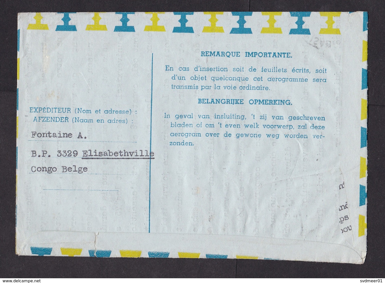 Belgian Congo: Stationery Aerogramme To Belgium, 1959, Airplane, Landscape, Air Letter (traces Of Use) - Brieven En Documenten