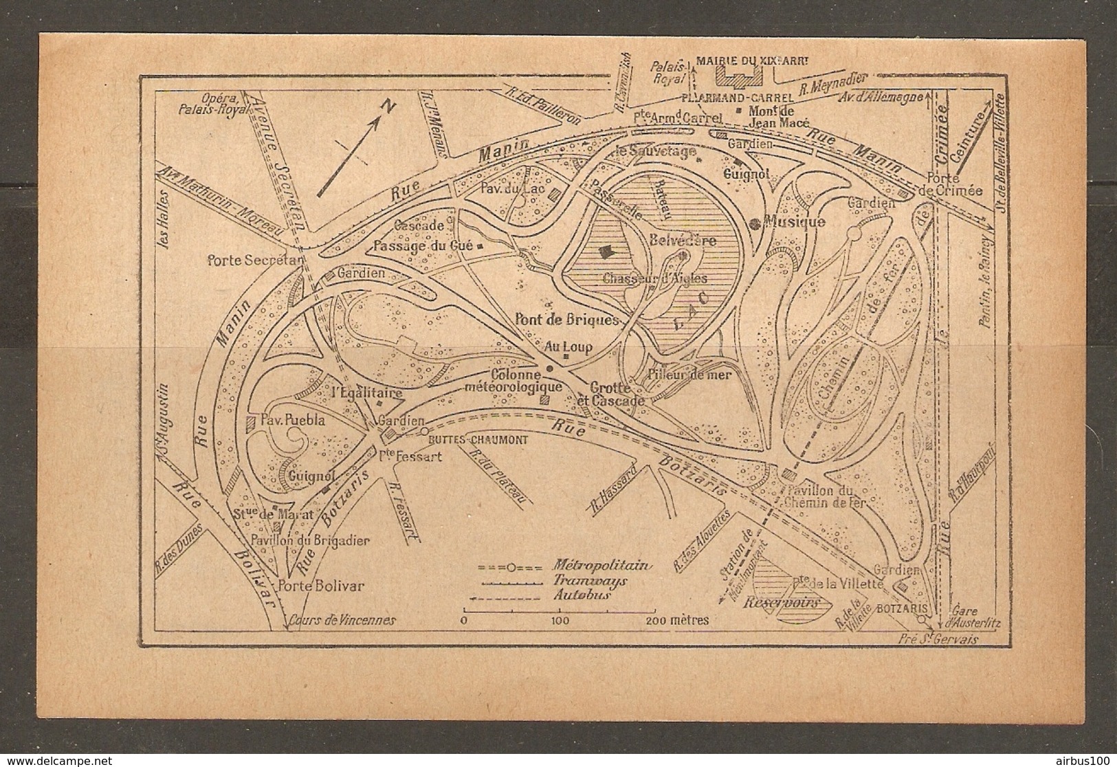 CARTE PLAN PARIS 1924 - 19 ème ARRONDISSEMENT LAC CHASSEURS D'AIGLES GUIGNOL PONT DE BRIQUES COLONNE METEOROLOGIQUE - Topographical Maps