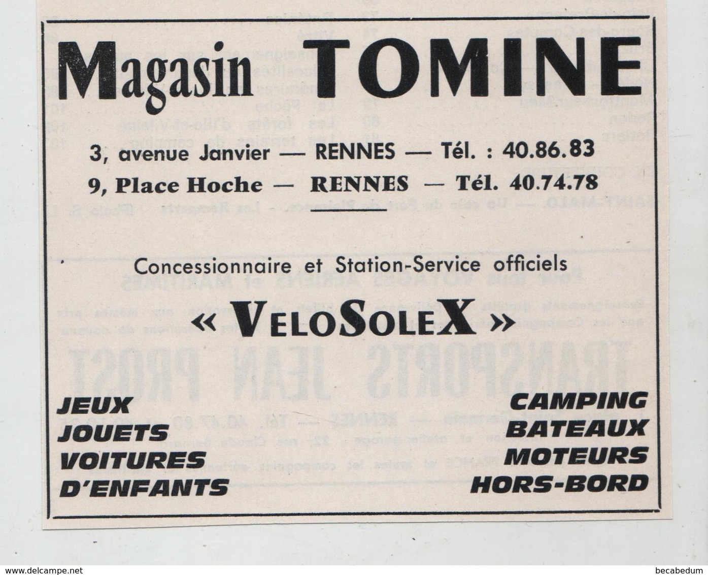Magasin Tomine VeloSolex   Rennes   1965 - Werbung