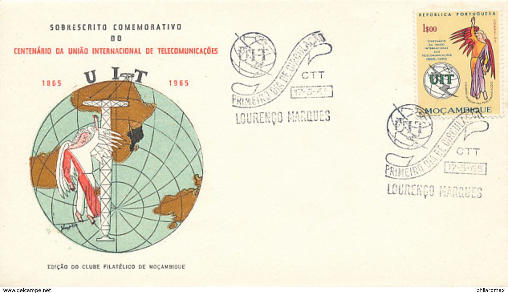 DC-1732 - FDC 1965 - 100 YEARS TELECOMMUNICATION ITU - UIT - MORSE TELEGRAPH TELEPHONE SATELLITE - MOÇAMBIQUE - Mozambique