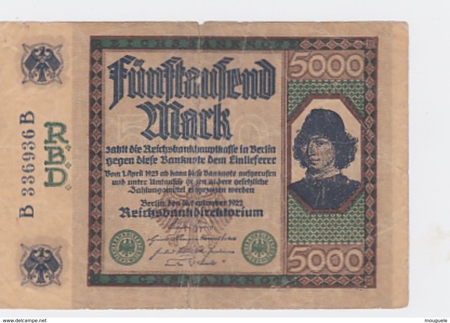 Billet De 5000 Mark Du 16-9-1922 Pick 77 - Other & Unclassified