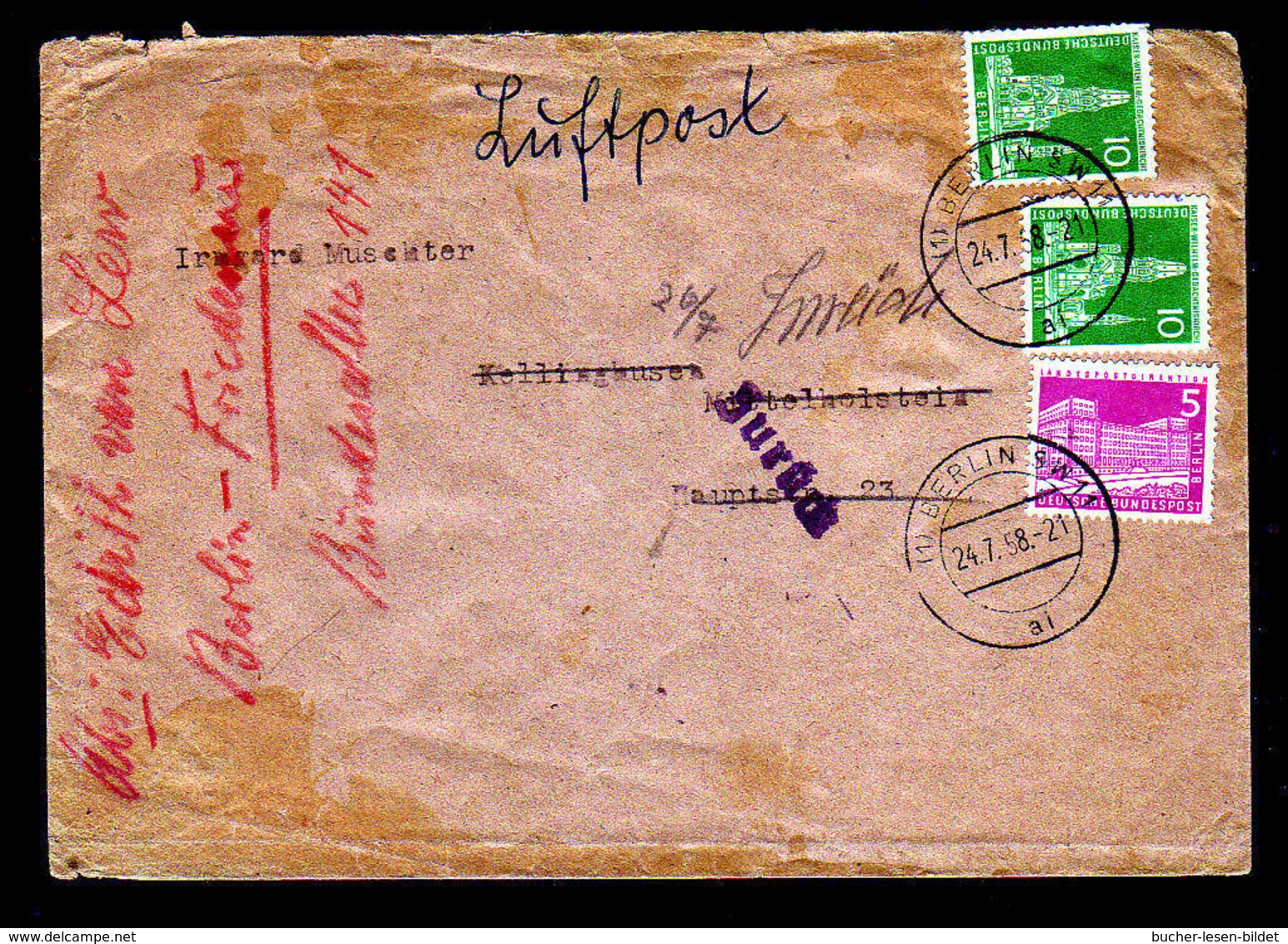 1958 - Luftpostbrief Ab Berlin Nach Kellinghusen - Zurück Und Zur Absenderermittlung Geöffnet - Autres & Non Classés