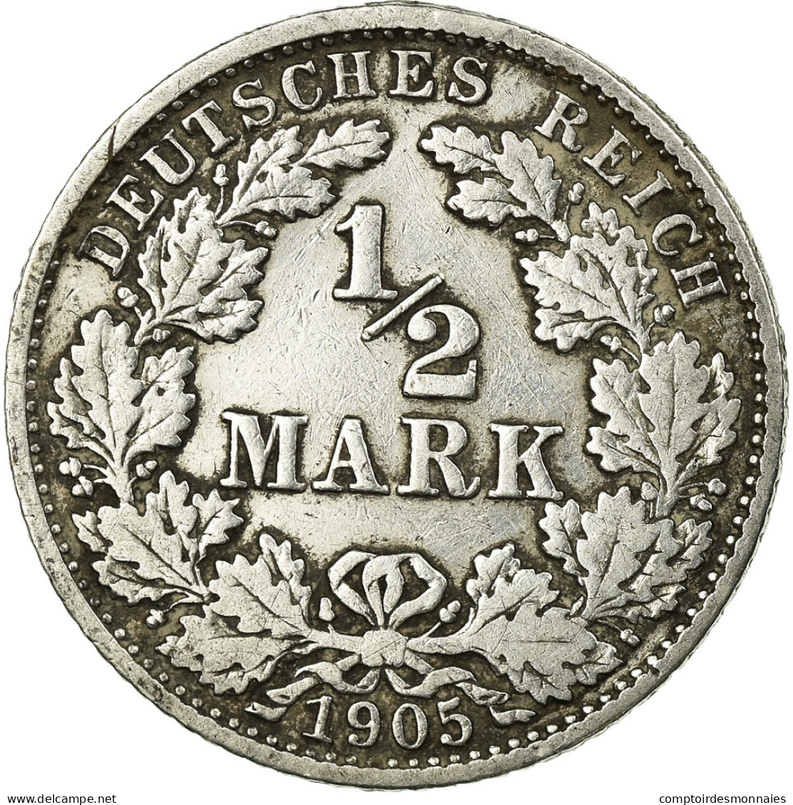 Monnaie, GERMANY - EMPIRE, 1/2 Mark, 1905, Karlsruhe, TB, Argent, KM:17 - 1/2 Mark