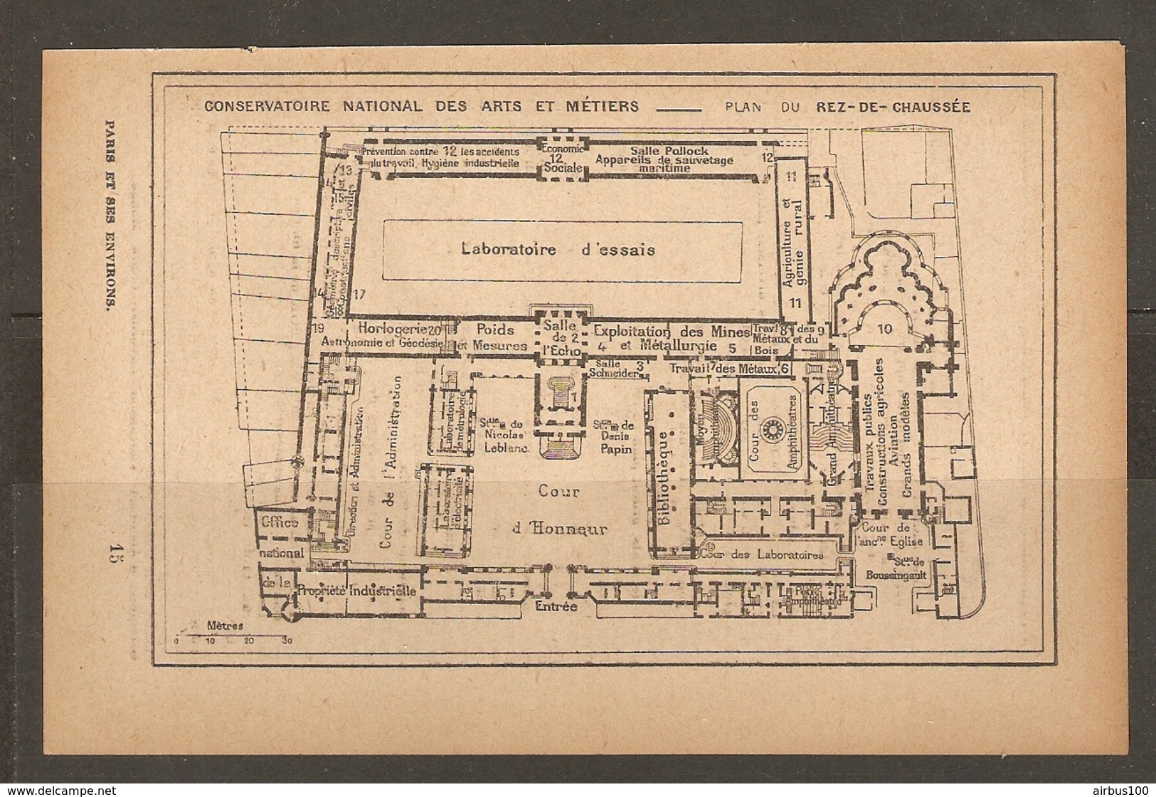 CARTE PLAN PARIS 1924 - CONSERVATOIRE NATIONAL DES ARTS ET METIERS REZ DE CHAUSSEE - LABORATOIRE D'ESSAI - Carte Topografiche