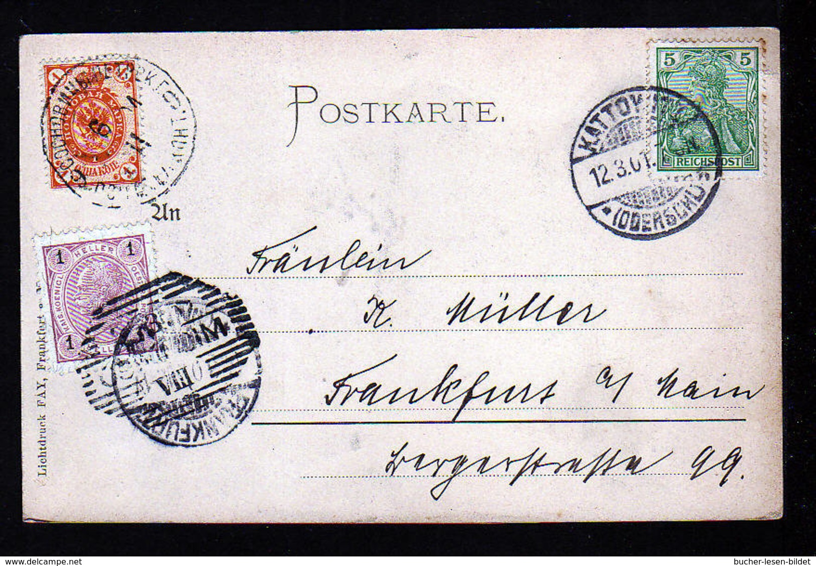 3-Länderfrankatur Auf Karte 1901 Ab Kattowitz - Autres & Non Classés