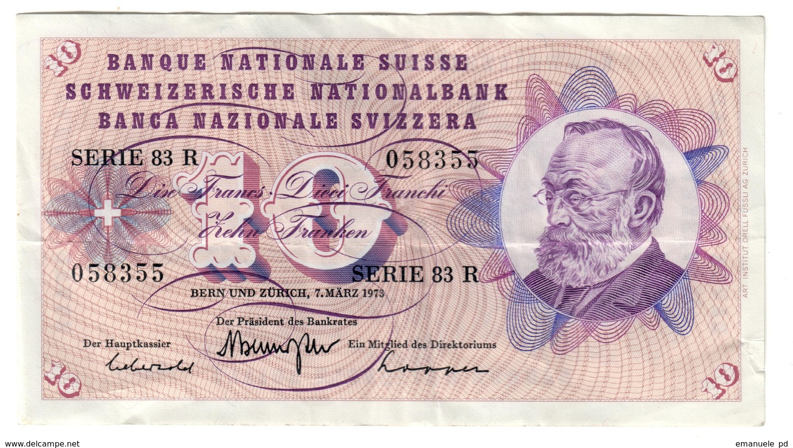 Switzerland 10 Francs 07/03/1973 - Svizzera