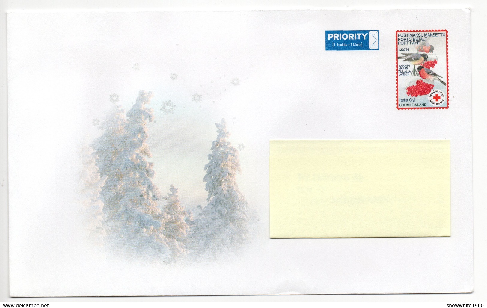 Postal Stationery Christmas COVER - RED CROSS Finland - BIRDS / BULLFINCHES - Postage Paid - Port Payé - Postwaardestukken