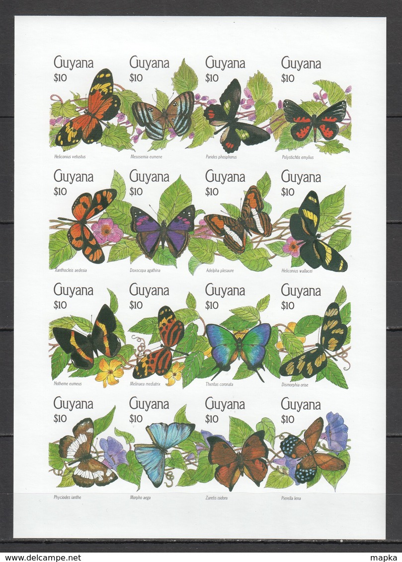 S067 !!! IMPERFORATE GUYANA FLORA & FAUNA BUTTERFLIES 1SH MNH - Papillons