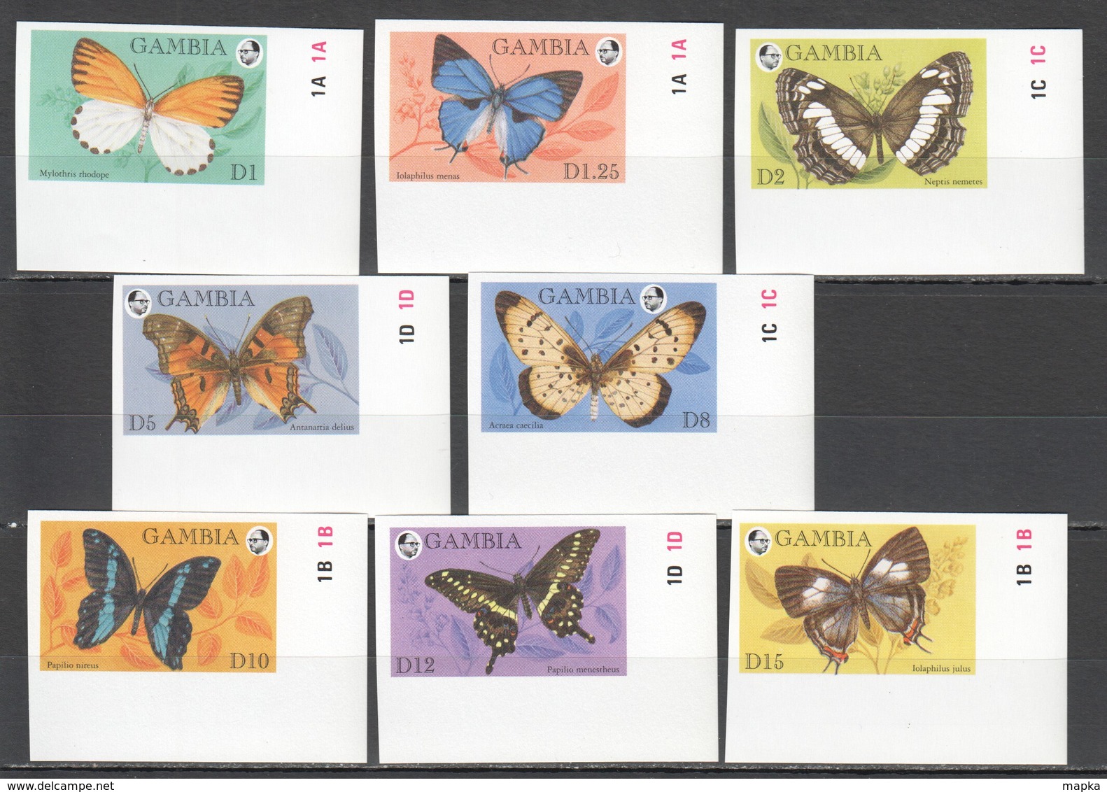 S069 !!! IMPERFORATE GAMBIA FLORA & FAUNA BUTTERFLIES 1SET MNH - Papillons