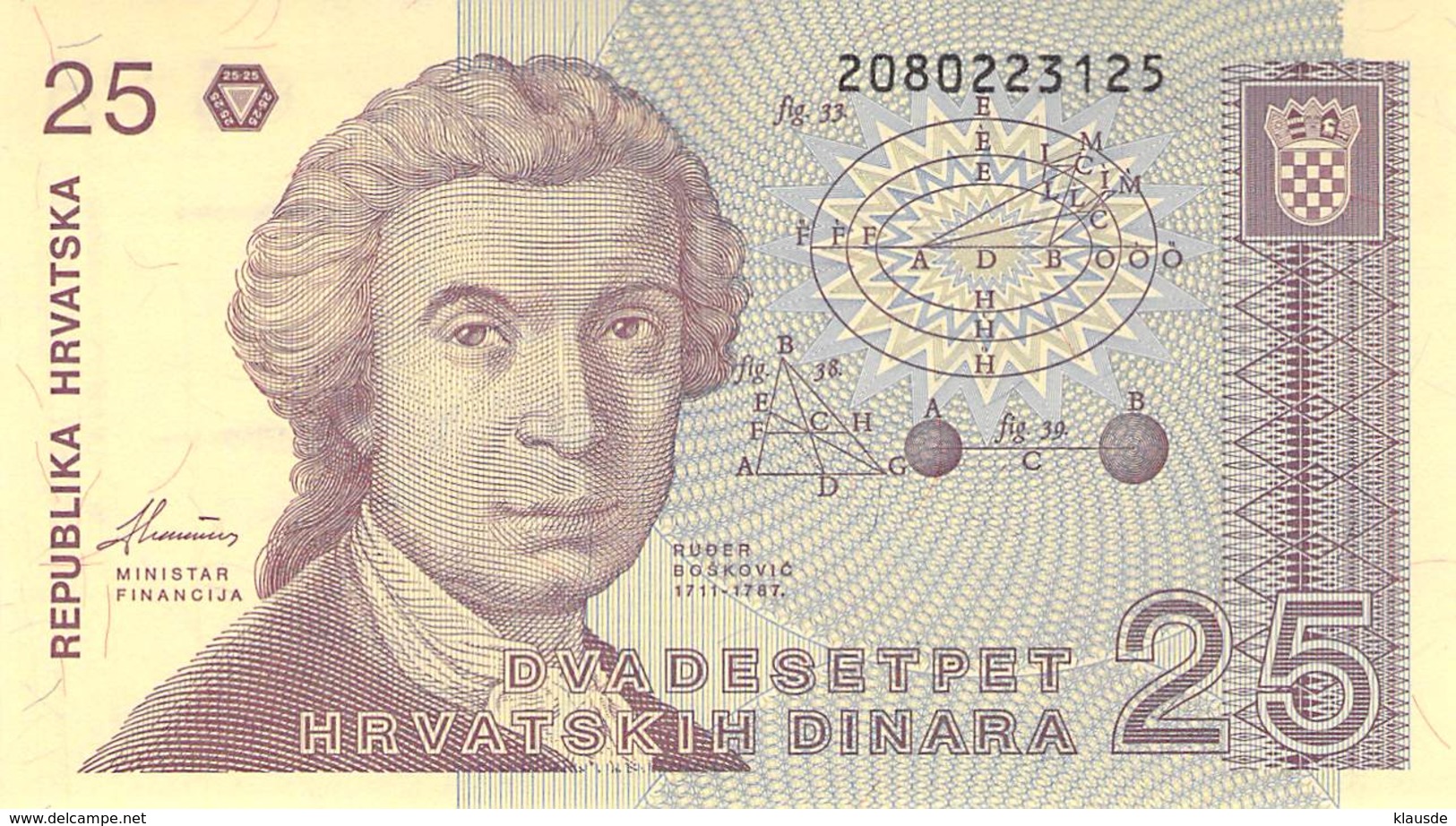 25 Dinar Kroatien UNC 1987 - Croatia