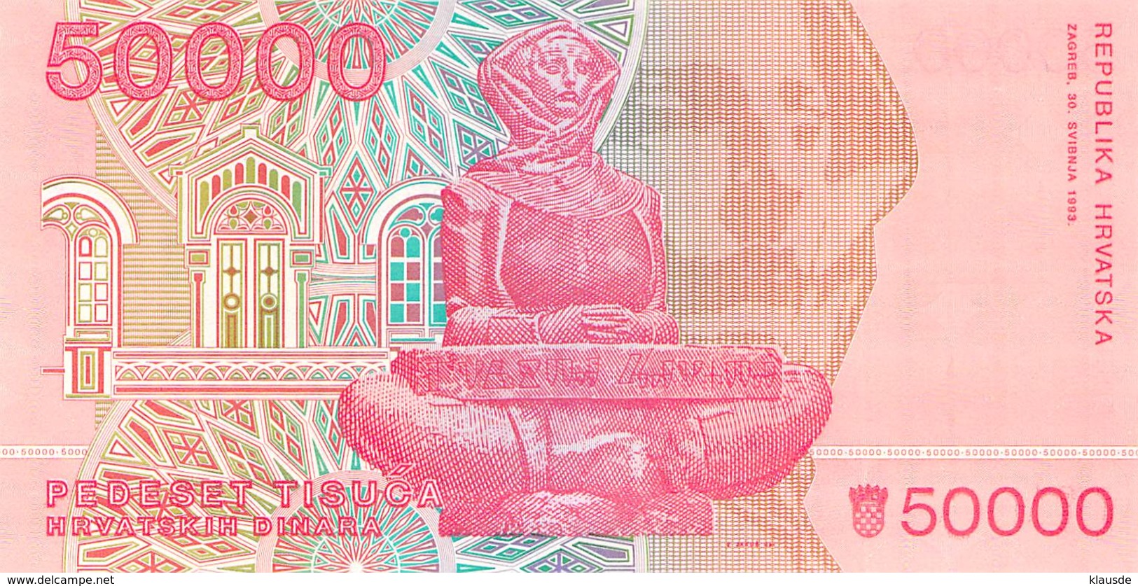 50 000 Dinar Kroatien UNC 1993 - Croatie