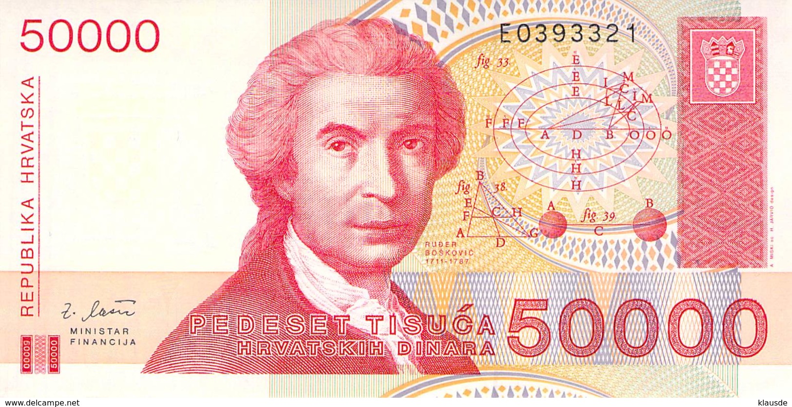 50 000 Dinar Kroatien UNC 1993 - Kroatien