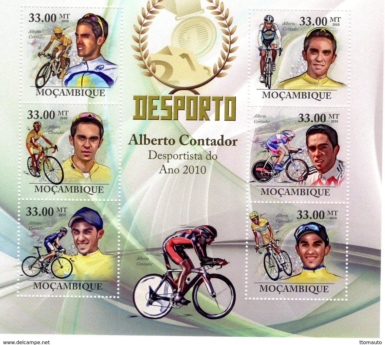 Mocambique 2010 - Ciclistas -  Alberto Contador  -  6v Sheet Neuf/MNH - Cycling