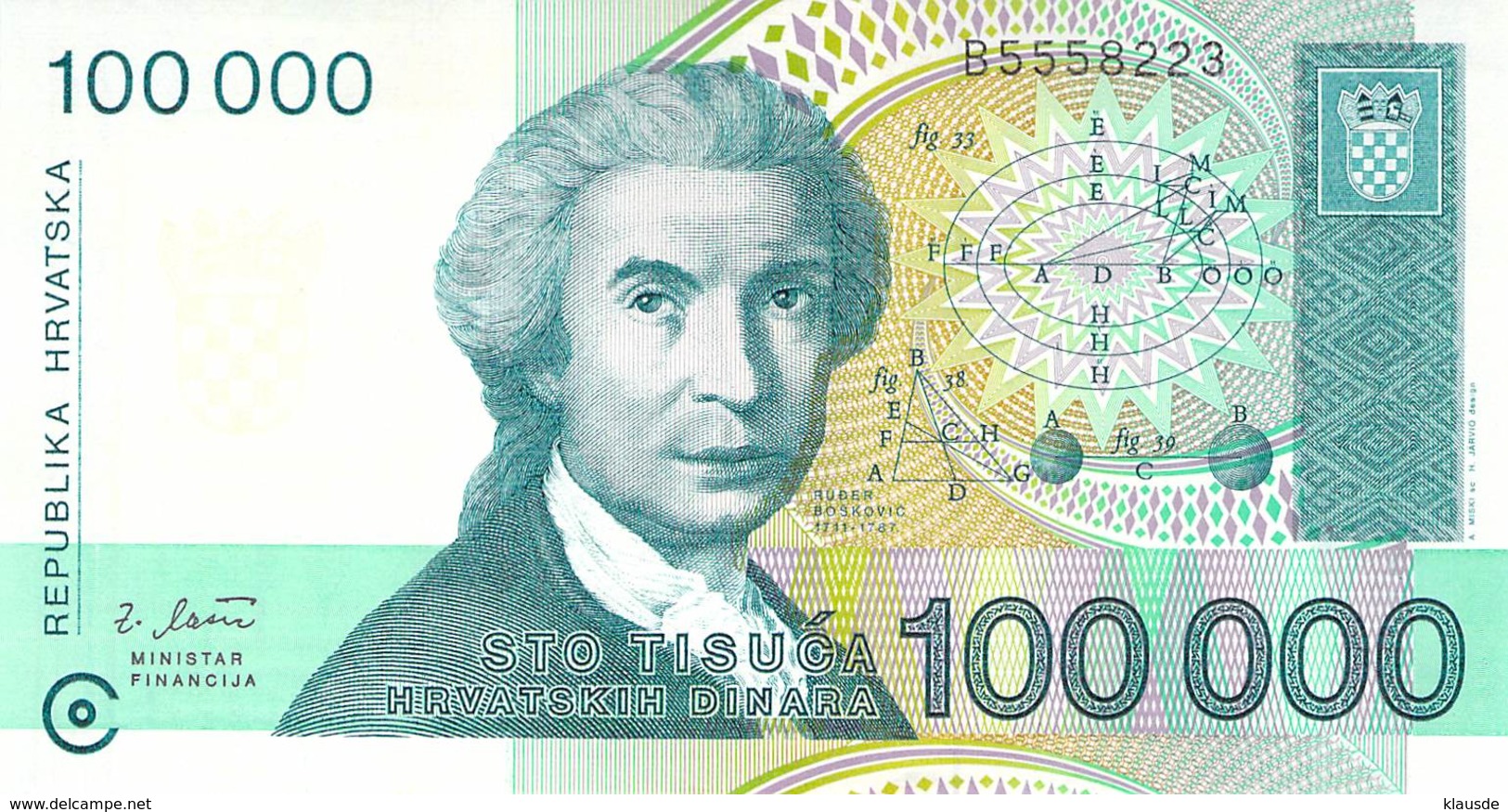 100 000 Dinar Kroatien UNC 1993 - Kroatien
