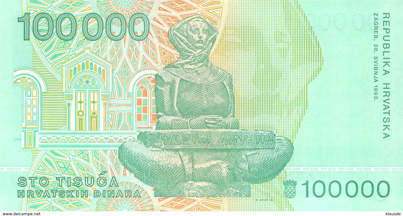 100 000 Dinar Kroatien UNC 1993 - Croatia