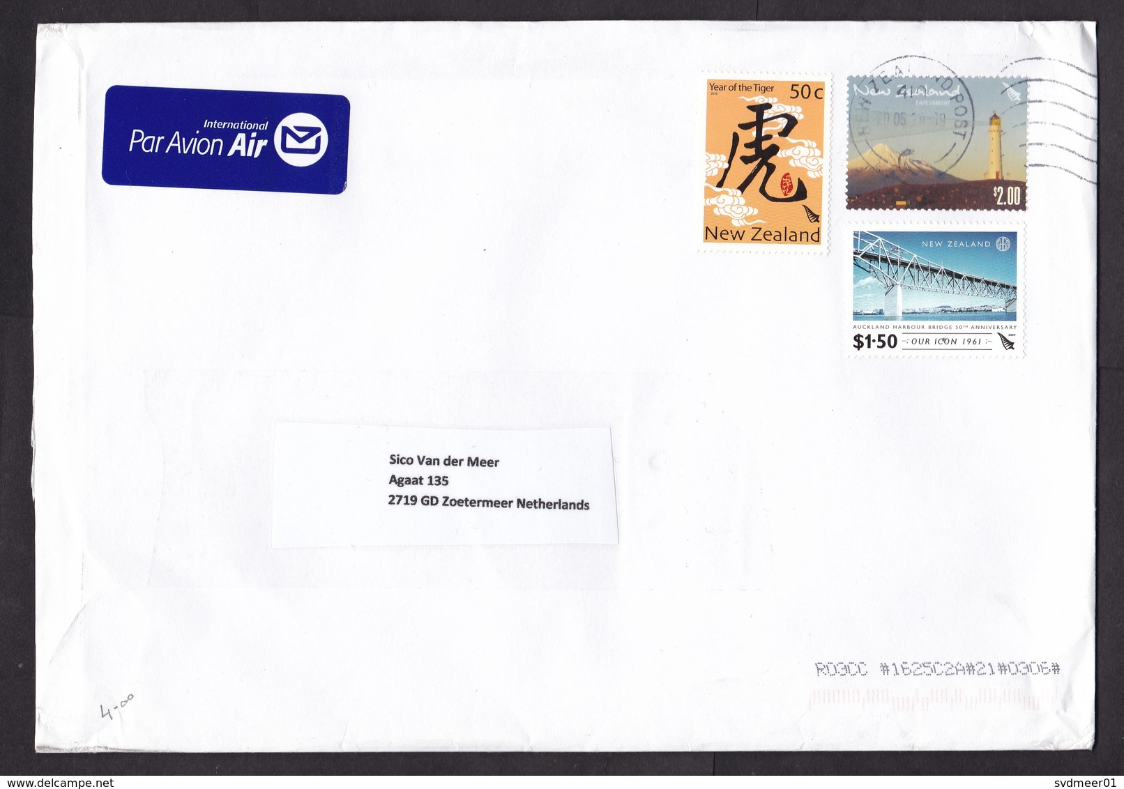New Zealand: Airmail Cover To Netherlands, 2019, 3 Stamps, Lighthouse, Bridge, Year Of Tiger, Air Label (minor Creases) - Brieven En Documenten