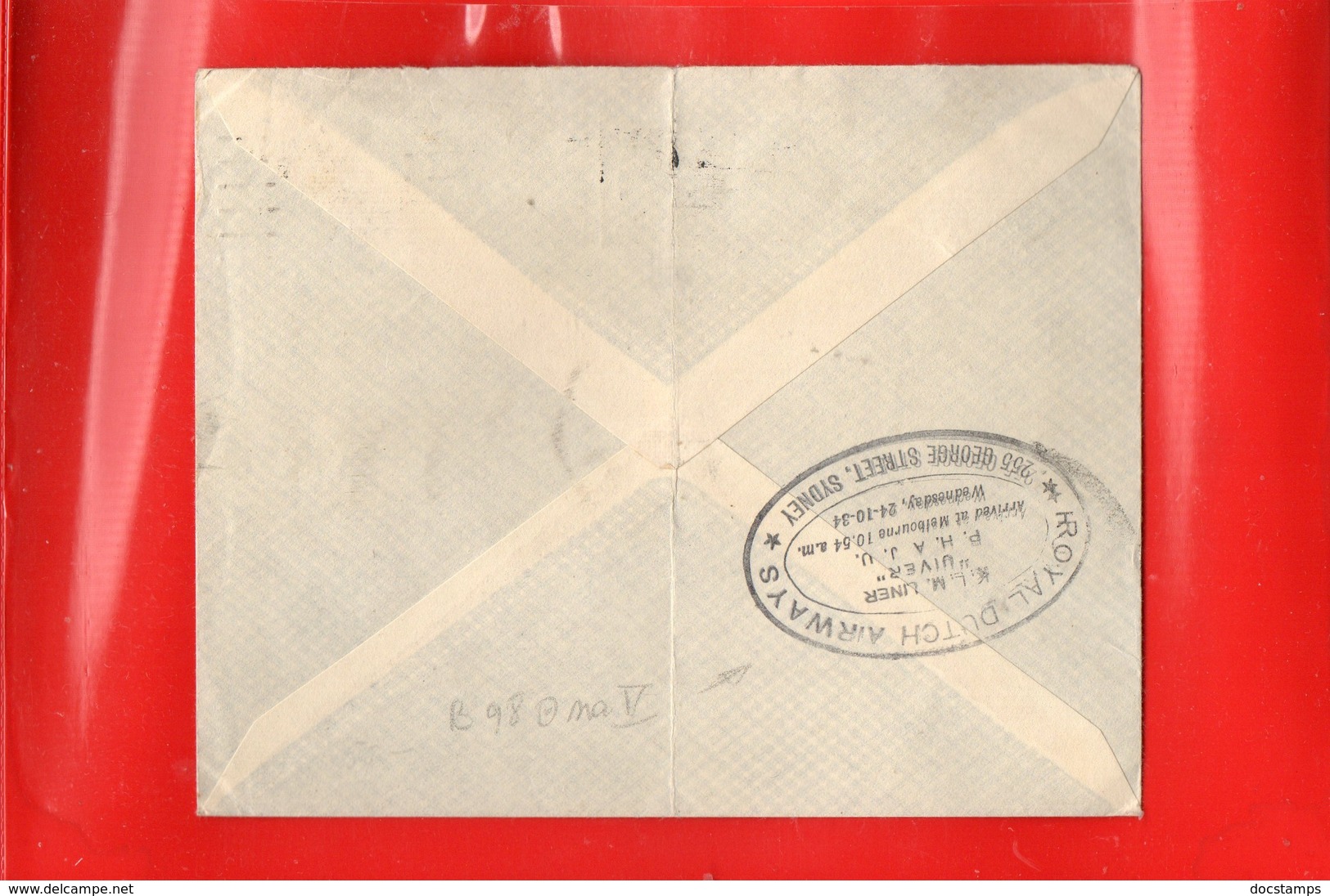 ##(DAN197)-Postal History-Australia 1934-Royal Dutch Air Lines Cover From Sydney To Holland Franked 3d. Macarthur - Storia Postale