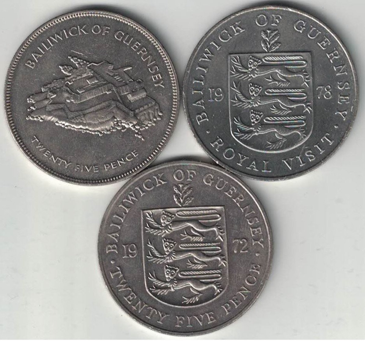 Guernsey Collection Of 3x 25 Pence Crowns 1972-1978 All Listed & Different - Guernsey