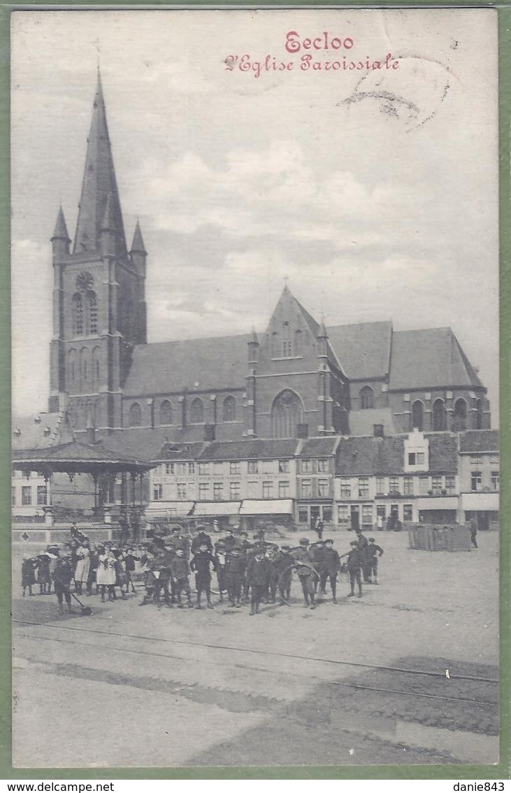 CPA Vue Très Rare - EECLOO (Eeklo) - L'ÉGLISE PAROISSIALE - Grosse Animation - Phototypie M. Marcovici / Bruxelles - Eeklo