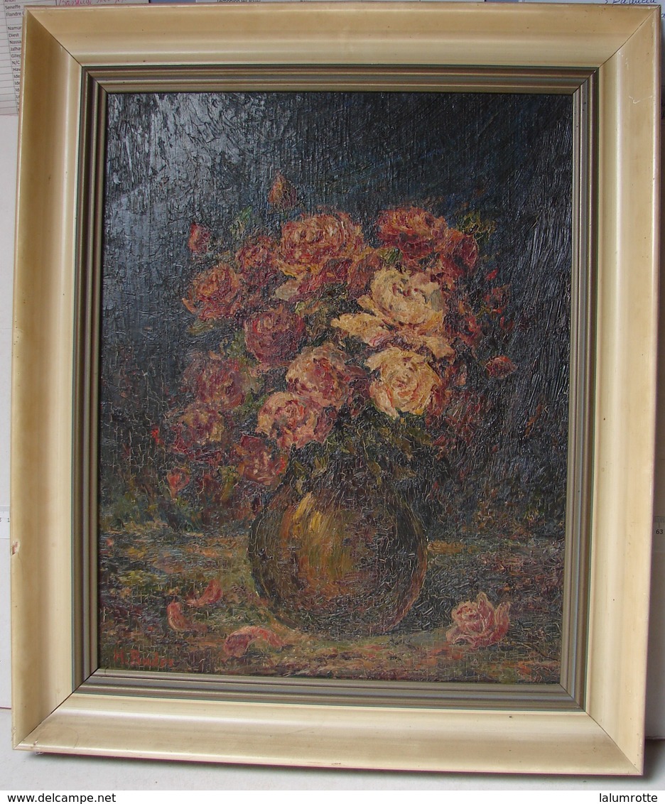 PDGL. 21. Peinture Sur Panneau D'un Peintre Allemand  Heinrich BADER. Bouquet De Fleurs - Oils