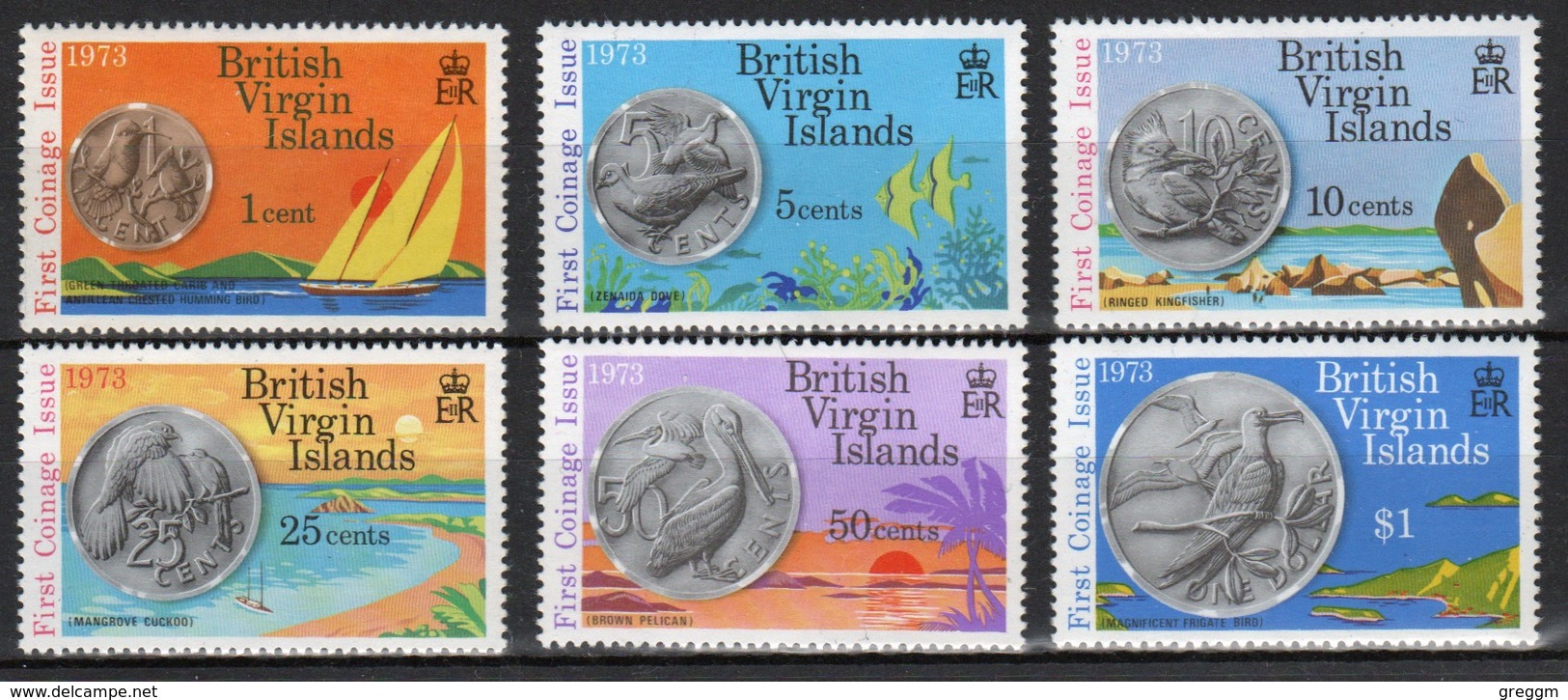 British Virgin Islands 1973 Queen Elizabeth Set Of Stamps Celebrating First Issue Of Coinage. - British Virgin Islands