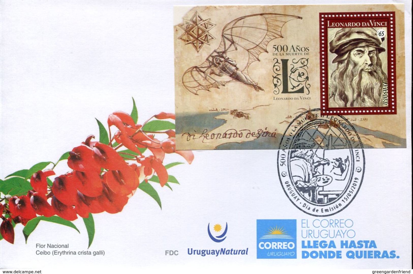 45368  Uruguay, Fdc 2019 Painting Of Leonardo Da Vinci, S/sheet Portrait Of The Painter - Altri & Non Classificati