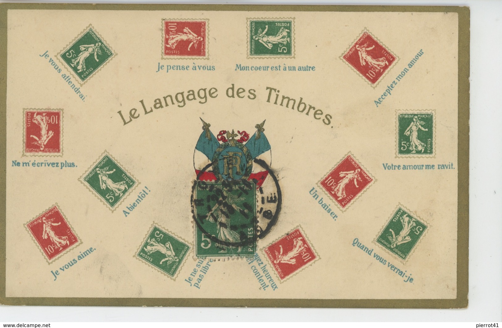 TIMBRES - Jolie Carte Fantaisie Gaufrée "LE LANGAGE DES TIMBRES " (embossed Postcard) - Stamps (pictures)