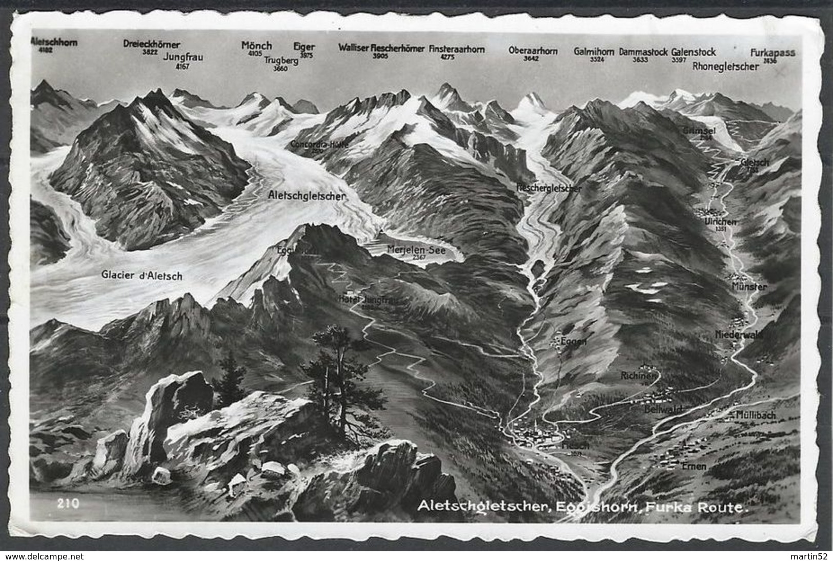 Schweiz Suisse 1955: Aletschgletscher, Eggishorn, Furka Route (Glacier Panorama) Mit O BELVEDERE-FURKASTRASSE 26.VIII.56 - Other & Unclassified