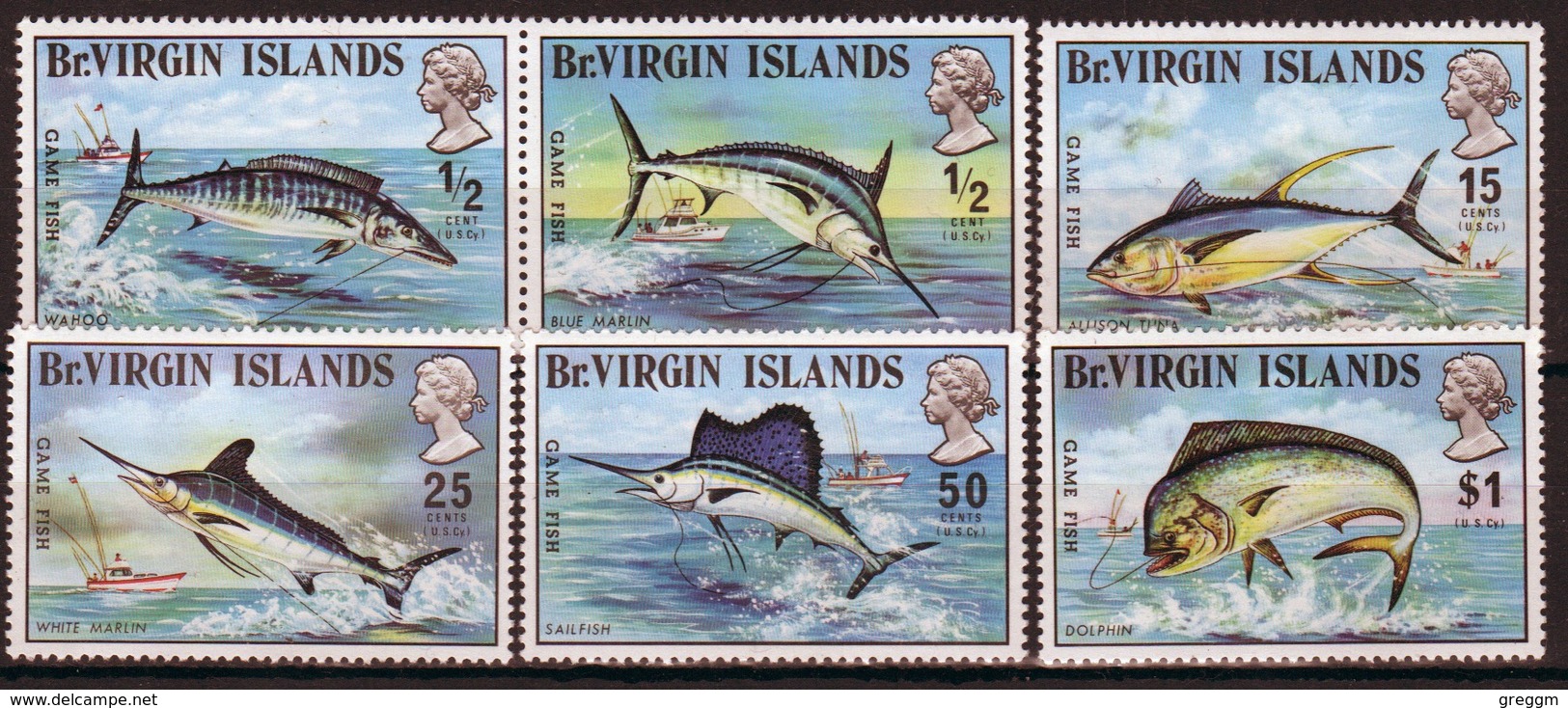 British Virgin Islands 1972 Queen Elizabeth Set Of Stamps Celebrating Game Fish. - Iles Vièrges Britanniques
