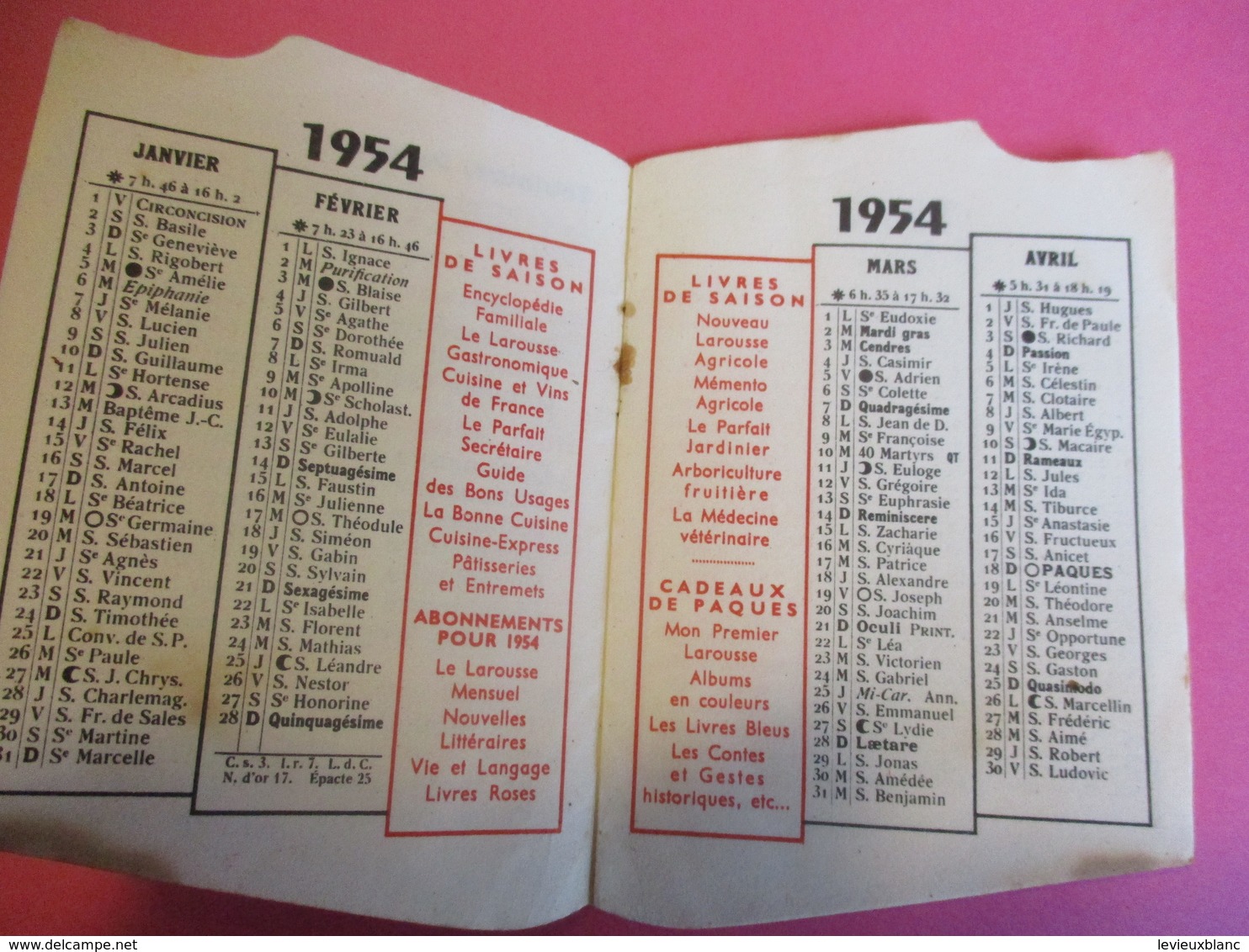 Petit Calendrier De Poche à 2 Volets ( 6 Pages)/Nouveau Petit Larousse / Le Livre De Chaque Jour/ 1954           CAL434 - Autres & Non Classés